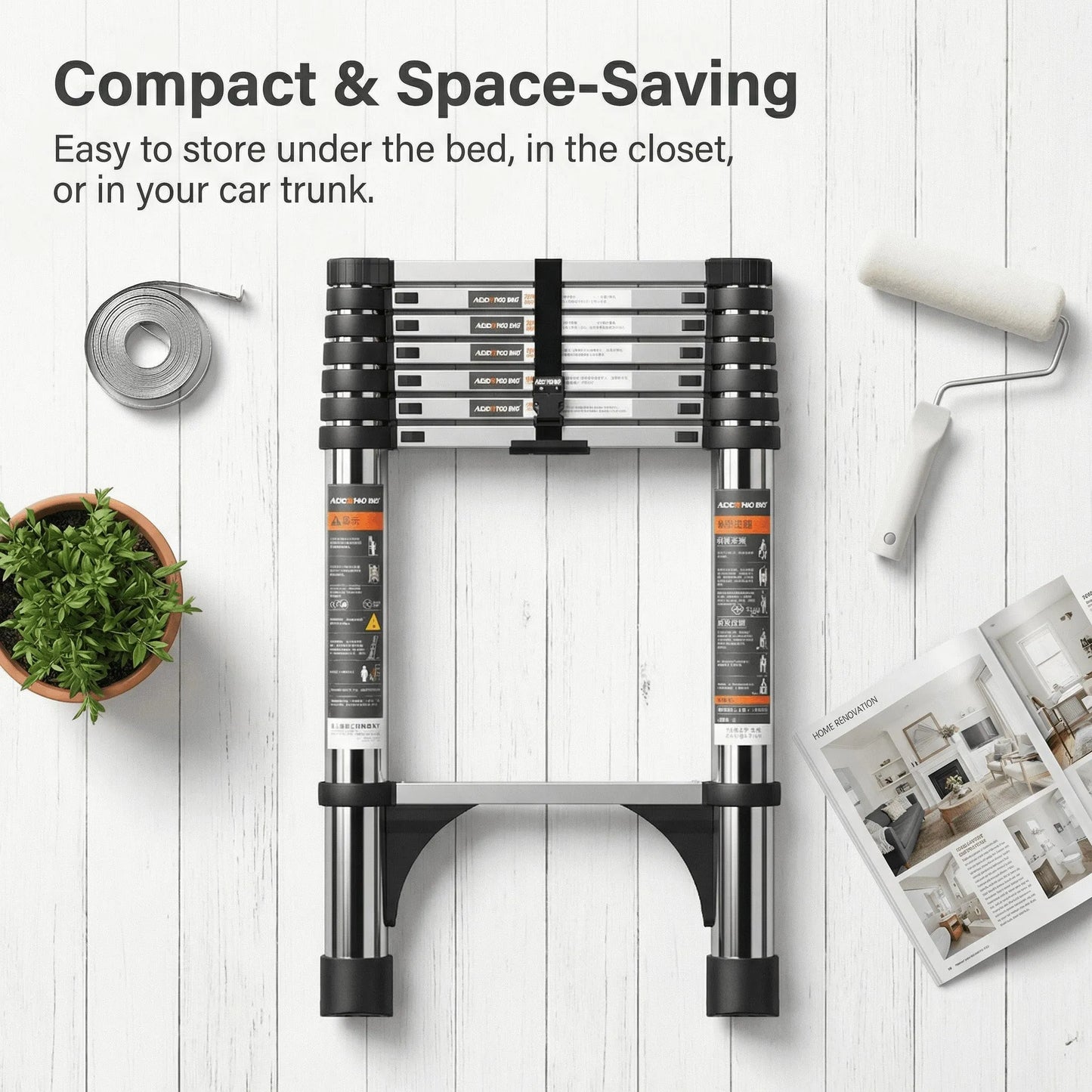 Aluminum Telescopic Extension Ladder, Fast Foldable Design