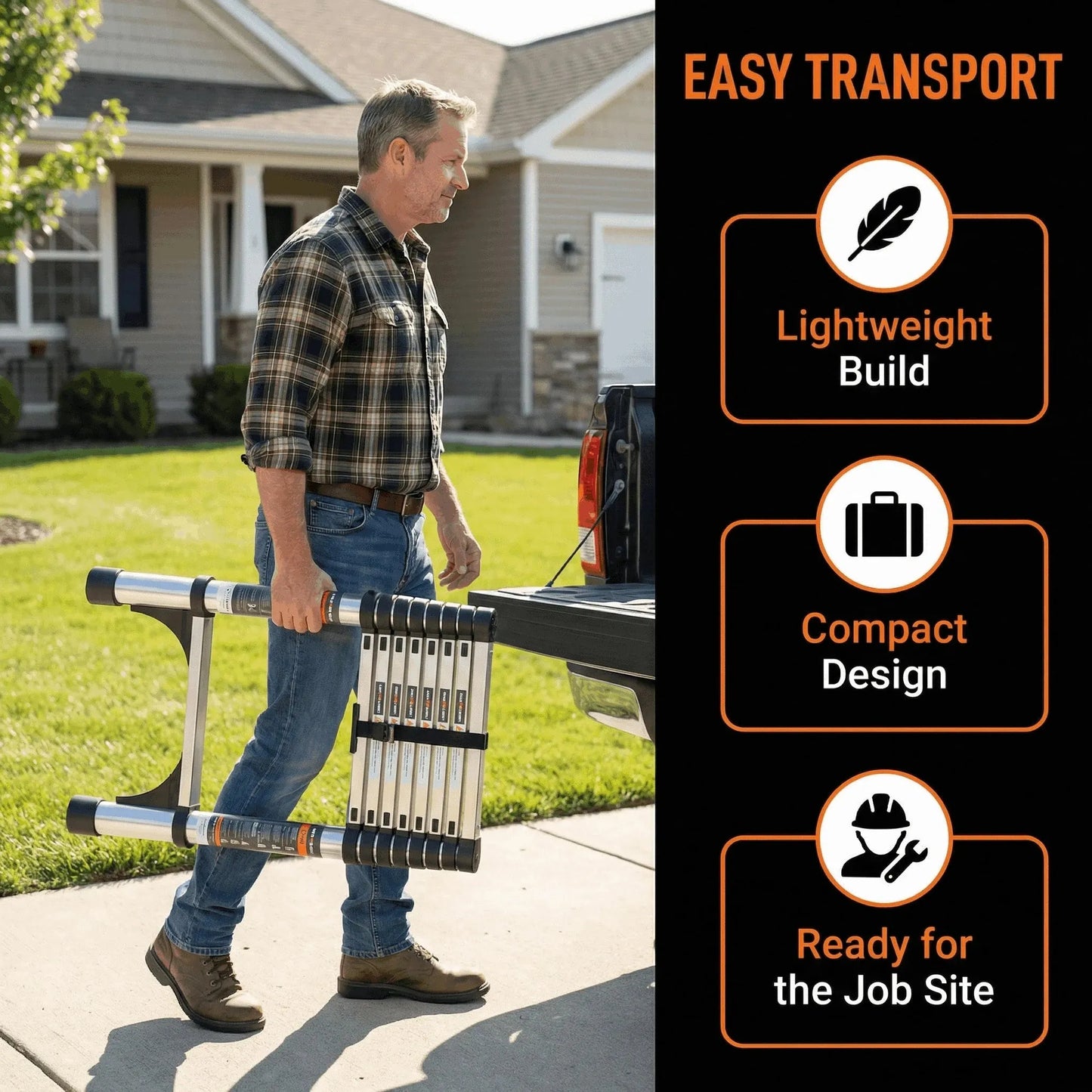 Aluminum Telescopic Extension Ladder, Fast Foldable Design