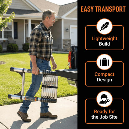 Aluminum Telescopic Extension Ladder, Fast Foldable Design