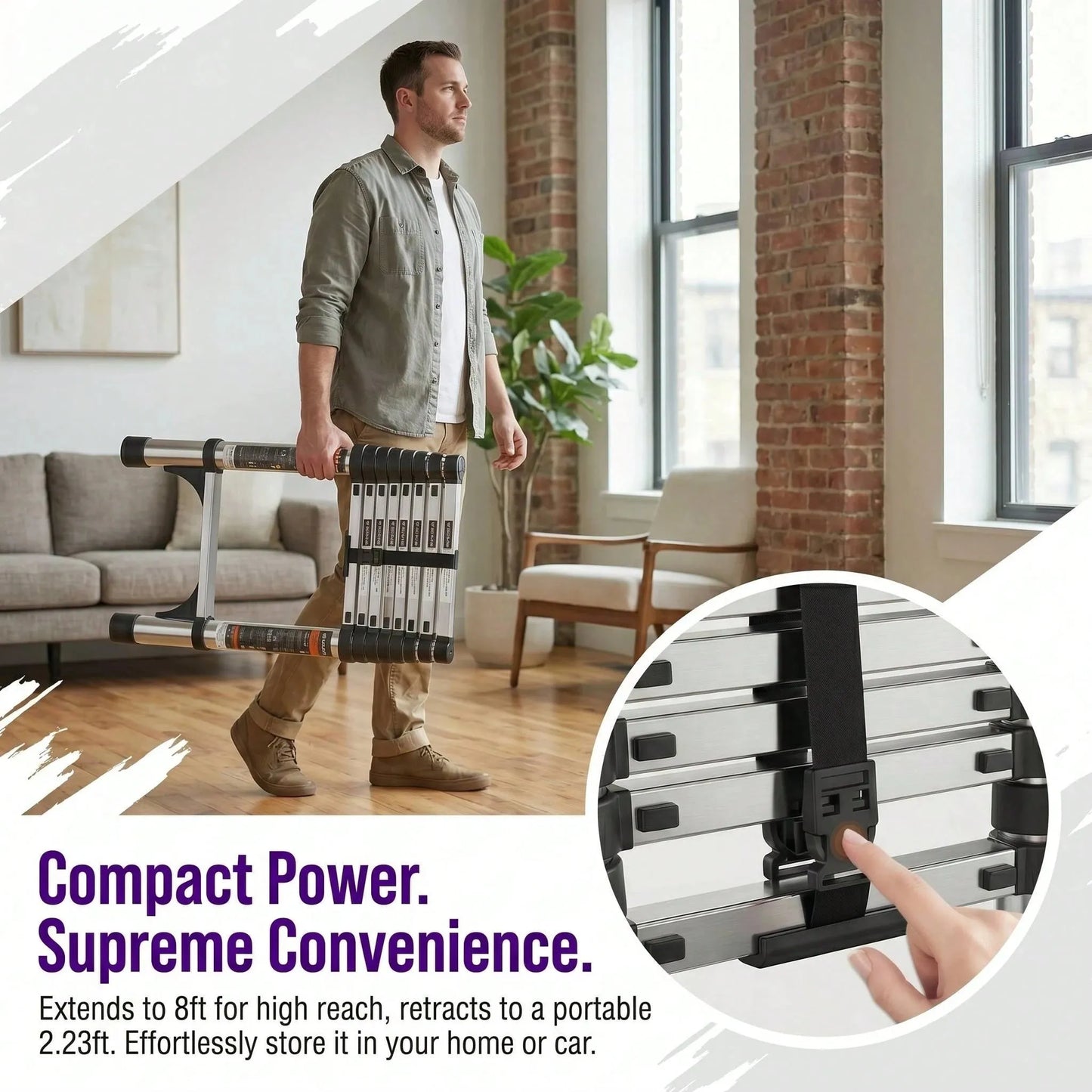 Aluminum Telescopic Extension Ladder, Fast Foldable Design
