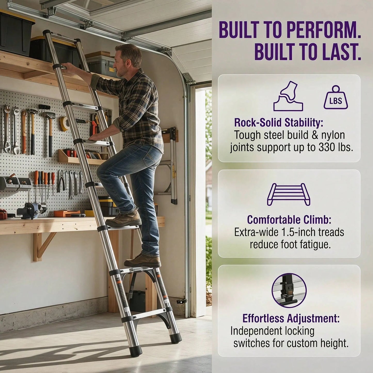 Aluminum Telescopic Extension Ladder, Fast Foldable Design