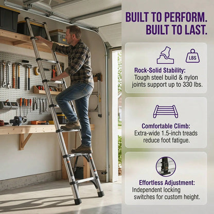 Aluminum Telescopic Extension Ladder, Fast Foldable Design