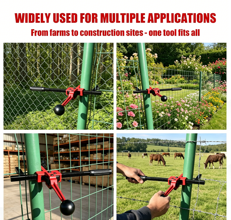 Chain Link Fence Stretcher Tool - Heavy Duty Alloy Steel Ratchet Puller & Tensioner, 9" Travel Range for Wire Fencing