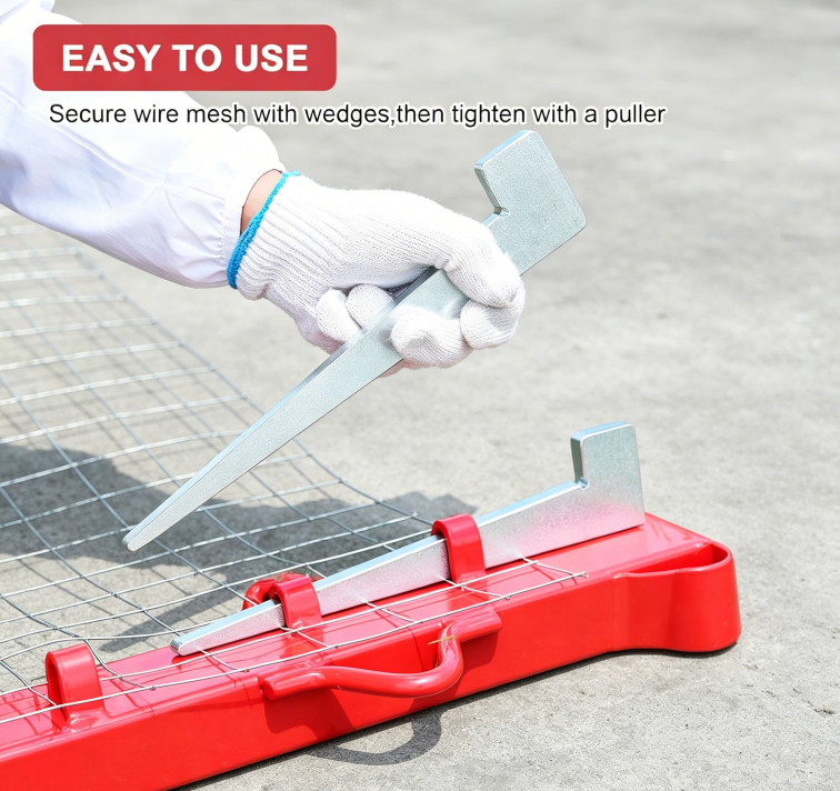 4ft Woven Wire Fence Stretcher Bar with 5 Wedges, Heavy-Duty Carbon Steel Fence Stretcher Tool Wire Puller
