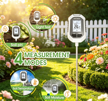 4-in-1 Soil Moisture Meter, Digital Plant Temperature/Soil Moisture Test & PH Meter/Sunlight Intensity, Backlight LCD Display