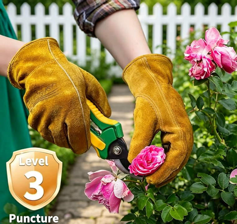 Leather Gardening Gloves for Men Women: Thorn Proof Cowhide Work Gloves