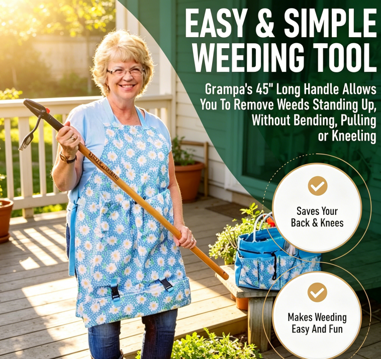 The Original Stand Up Weed Puller Tool with Long Handle - Made with Real Bamboo & 4-Claw Steel Head Design