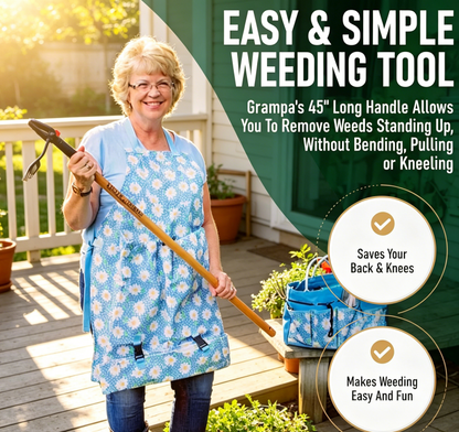 The Original Stand Up Weed Puller Tool with Long Handle - Made with Real Bamboo & 4-Claw Steel Head Design