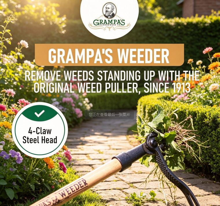 The Original Stand Up Weed Puller Tool with Long Handle - Made with Real Bamboo & 4-Claw Steel Head Design