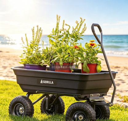 Heavy-Duty Utility Wagon with Quick-Release Dumping & Pneumatic Tires for Yard, Landscaping and Gardening
