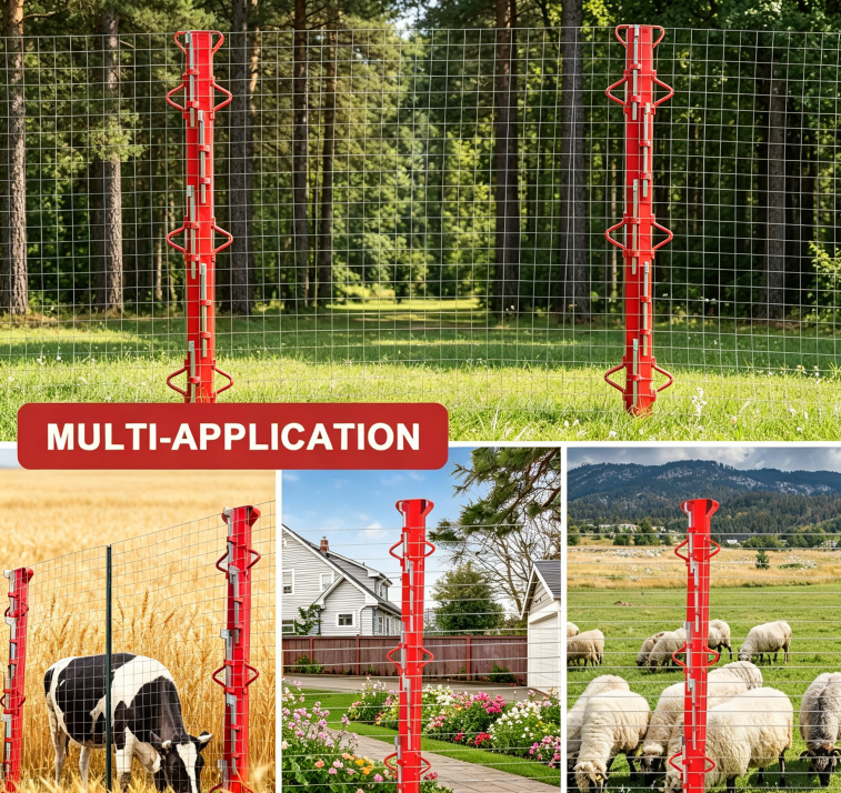 4ft Woven Wire Fence Stretcher Bar with 5 Wedges, Heavy-Duty Carbon Steel Fence Stretcher Tool Wire Puller