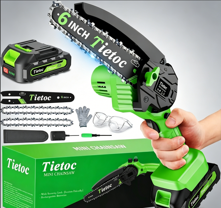 Chainsaw 6 Inch Mini Electric Chainsaw Cordless Battery Powered, Hand Held Saw for Wood/Trees Trimming