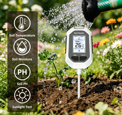 4-in-1 Soil Moisture Meter, Digital Plant Temperature/Soil Moisture Test & PH Meter/Sunlight Intensity, Backlight LCD Display