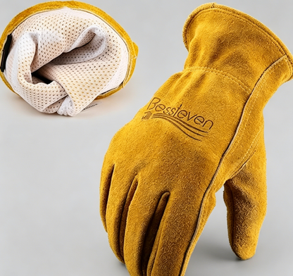 Leather Gardening Gloves for Men Women: Thorn Proof Cowhide Work Gloves
