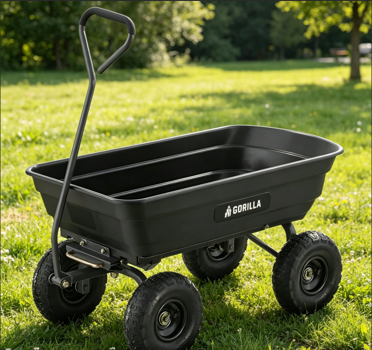 Heavy-Duty Utility Wagon with Quick-Release Dumping & Pneumatic Tires for Yard, Landscaping and Gardening