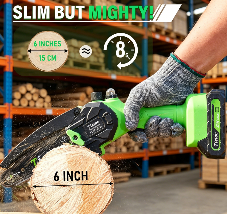 Chainsaw 6 Inch Mini Electric Chainsaw Cordless Battery Powered, Hand Held Saw for Wood/Trees Trimming