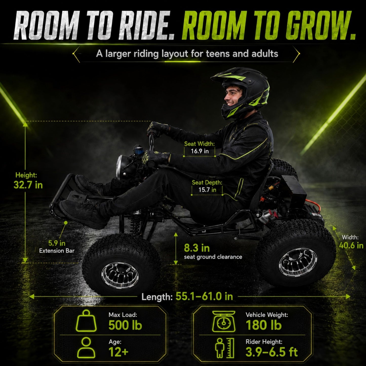 48V 20Ah Electric Off‑Road Go Kart｜Peak 4000W, 31 MPH, 30‑Mile Range, for Teens & Adults