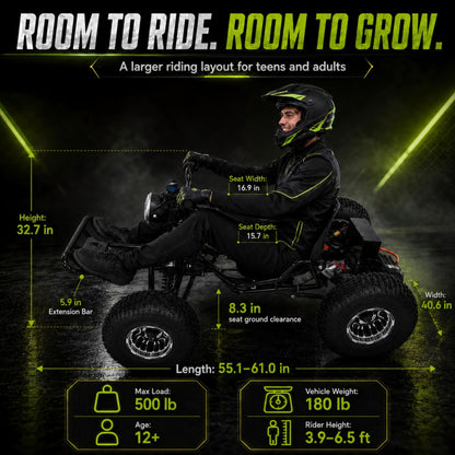 48V 20Ah Electric Off‑Road Go Kart｜Peak 4000W, 31 MPH, 30‑Mile Range, for Teens & Adults