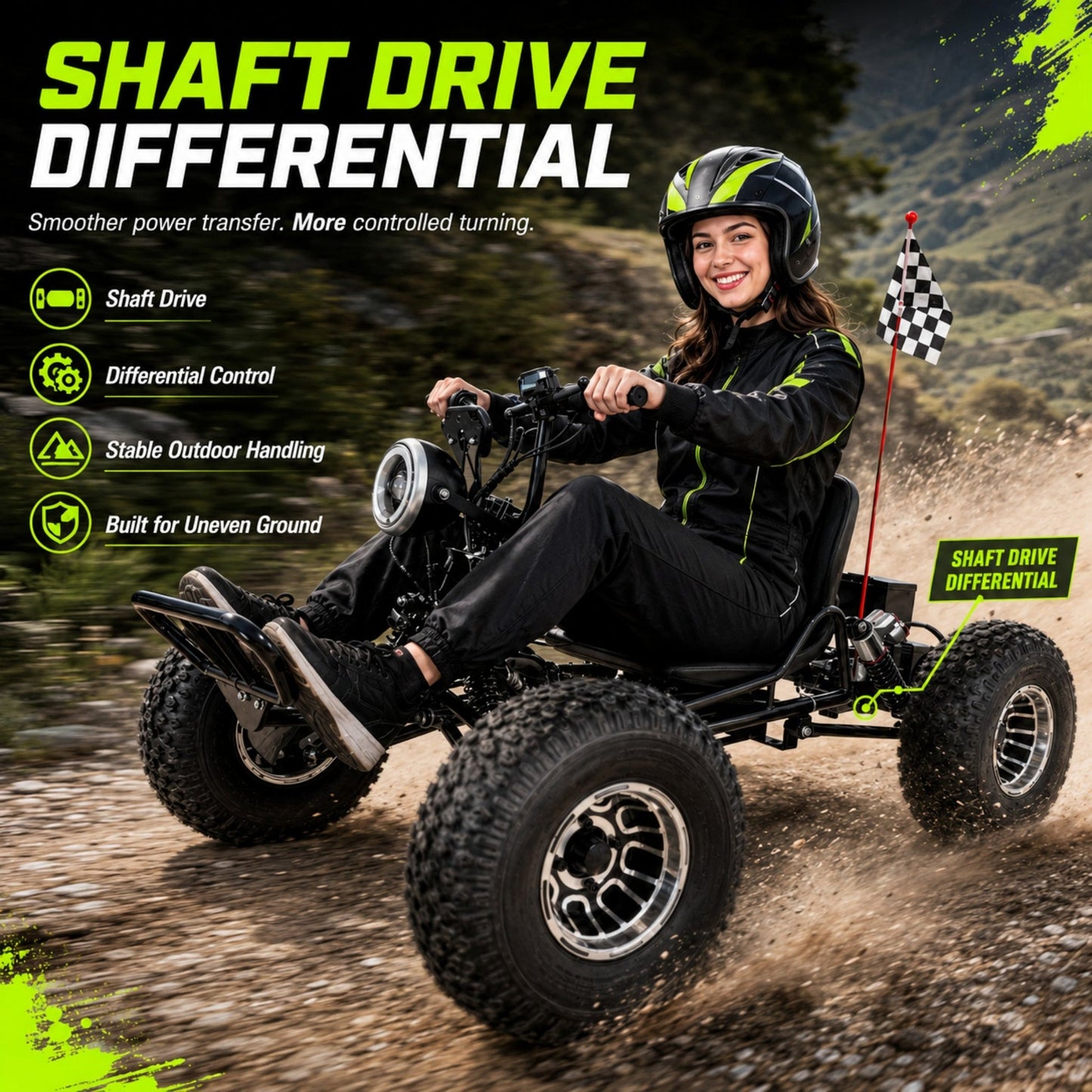 48V 20Ah Electric Off‑Road Go Kart｜Peak 4000W, 31 MPH, 30‑Mile Range, for Teens & Adults