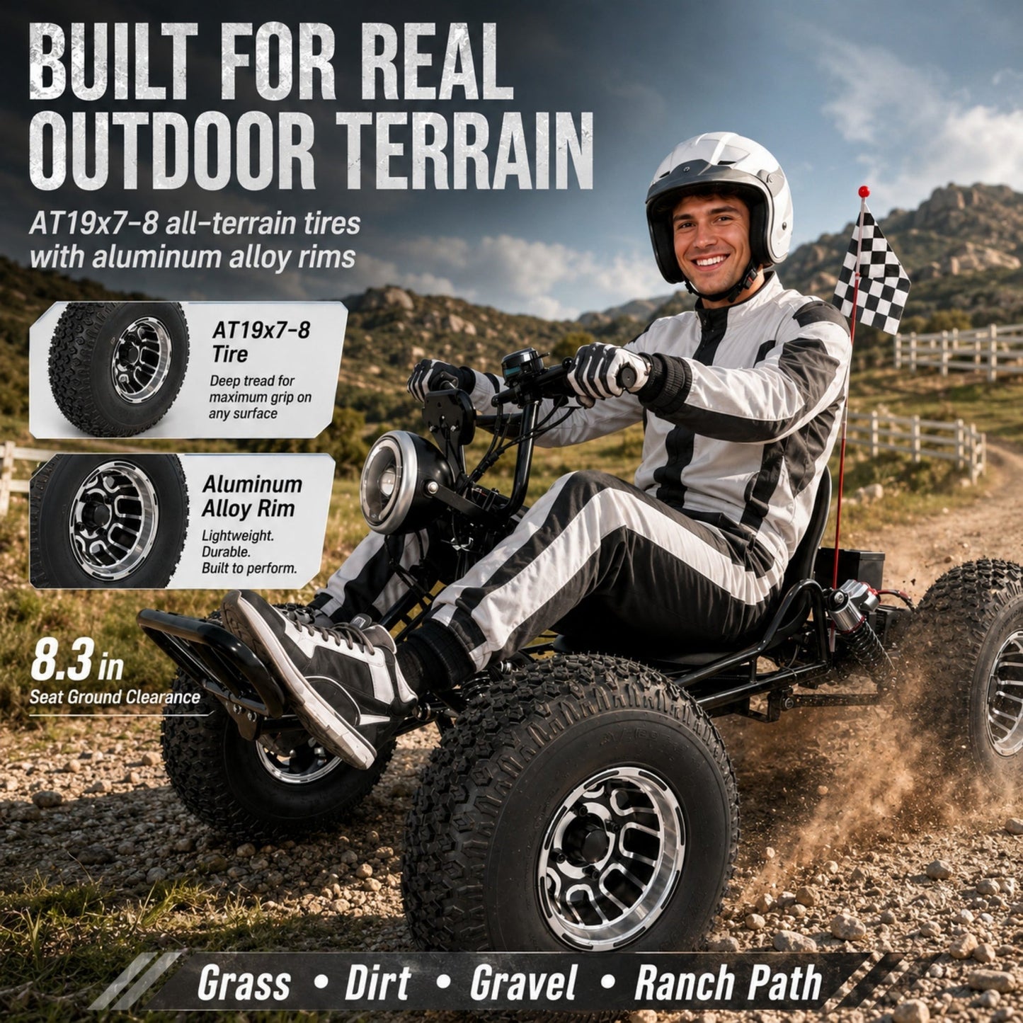 48V 20Ah Electric Off‑Road Go Kart｜Peak 4000W, 31 MPH, 30‑Mile Range, for Teens & Adults