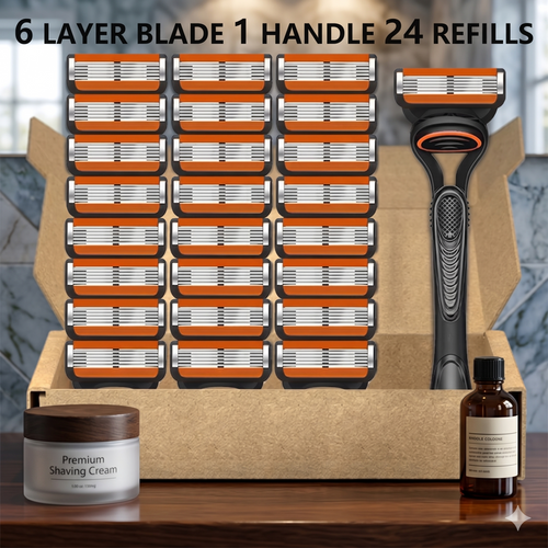 Men's 6-Blade Shaving Razor Kit, Non-Slip Handle with 24/48 Refill Razor Cartridges
